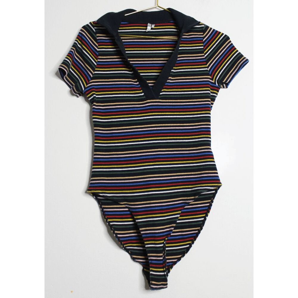 UO Retro Stripe Ribbed Retro Bodysuit - Large - Out From Under - Colorful A10004